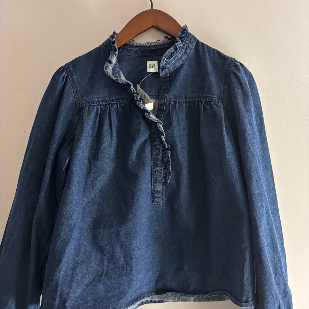 GAP Dark Blue Ruffle Denim Shirt